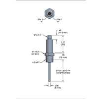 810 Series Compact Temperature Transmitter, 0/200 ºF Temperature Range, 4-20 mA Output, 1/2 NPT Process Connection, M12 x 1 (4-Pin), 2.0 in Stem, 6 mm Diameter